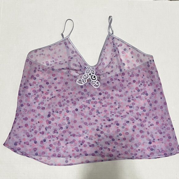 Jones NY Womens Sheer Chiffon Camisole Size XL Purple Polka Dot Fairycore Y2K - Picture 2 of 9